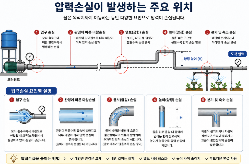압력손실이 발생하는 주요 위치와 원리