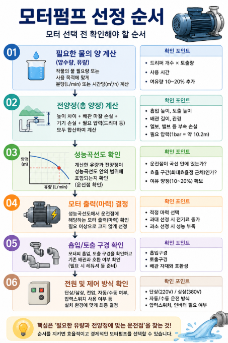 모터펌프 선정 순서 개략도