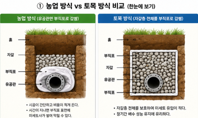 과수원 유공관 매설 방법 비교